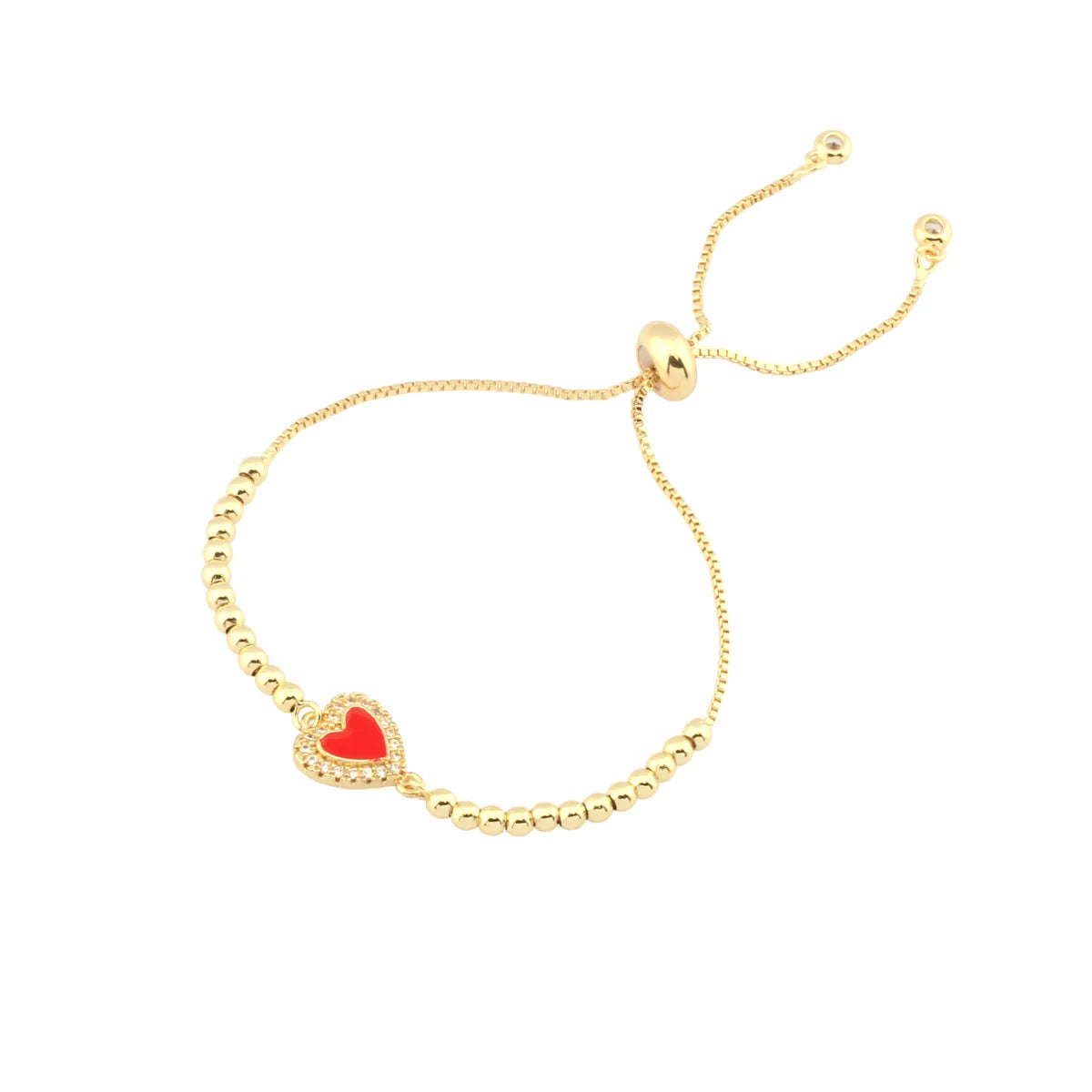 Copper 18K Gold Plated IG Style Simple Style Commute Heart Shape Handmade Enamel Inlay Zircon Bracelets