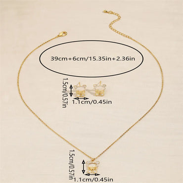 Copper 18K Gold Plated IG Style Simple Style Hollow Out Inlay Geometric Bow Knot Zircon Jewelry Set