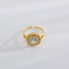 Copper 18K Gold Plated IG Style Simple Style Inlay Square Zircon Open Rings