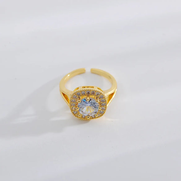 Copper 18K Gold Plated IG Style Simple Style Inlay Square Zircon Open Rings