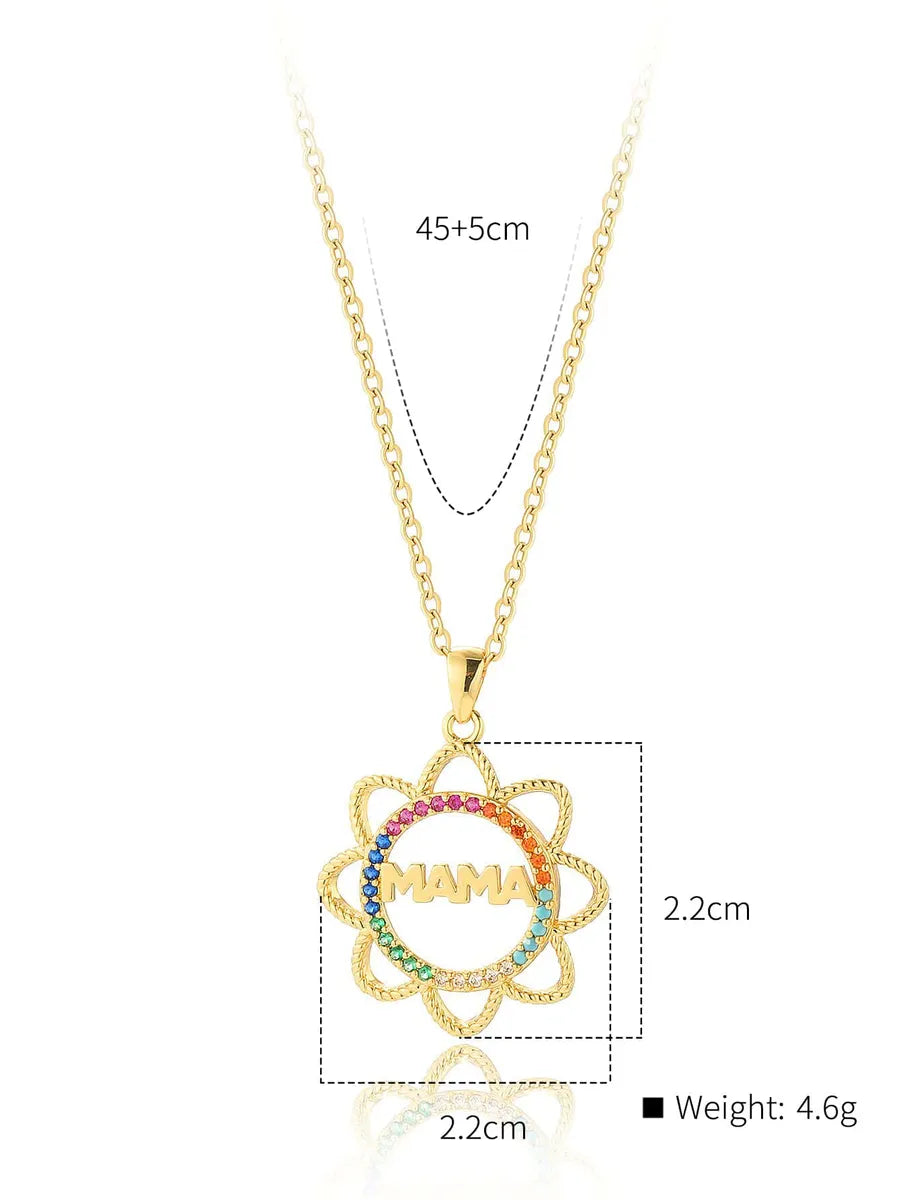 Copper 18K Gold Plated IG Style Simple Style Letter Flower Elephant Inlay Zircon Pendant Necklace