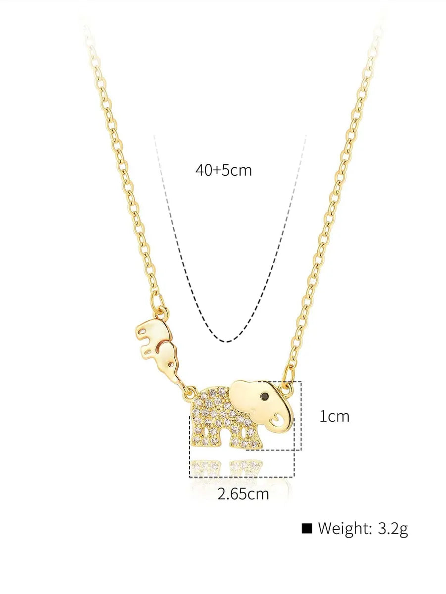 Copper 18K Gold Plated IG Style Simple Style Letter Flower Elephant Inlay Zircon Pendant Necklace