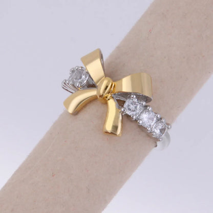 Copper 18K Gold Plated IG Style Streetwear Cool Style Plating Inlay Cross Heart Shape Bow Knot Zircon Open Rings