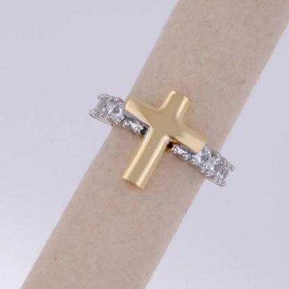 Copper 18K Gold Plated IG Style Streetwear Cool Style Plating Inlay Cross Heart Shape Bow Knot Zircon Open Rings