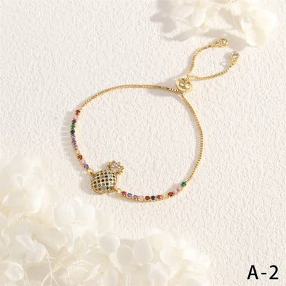 Copper 18K Gold Plated IG Style Vacation Commute Rainbow Pineapple Inlay Zircon Bracelets