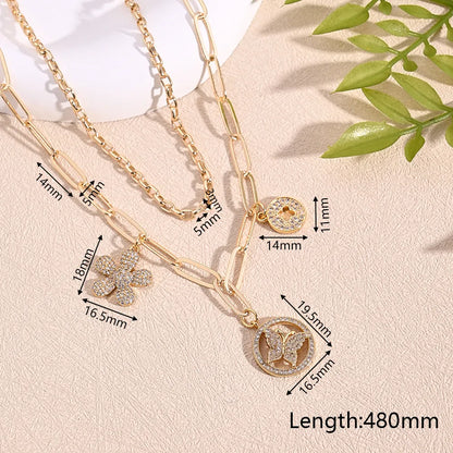 Copper 18K Gold Plated Imitation Gold  Polishing Inlay King Bai Hal Flower Butterfly Zircon Pendant Necklace