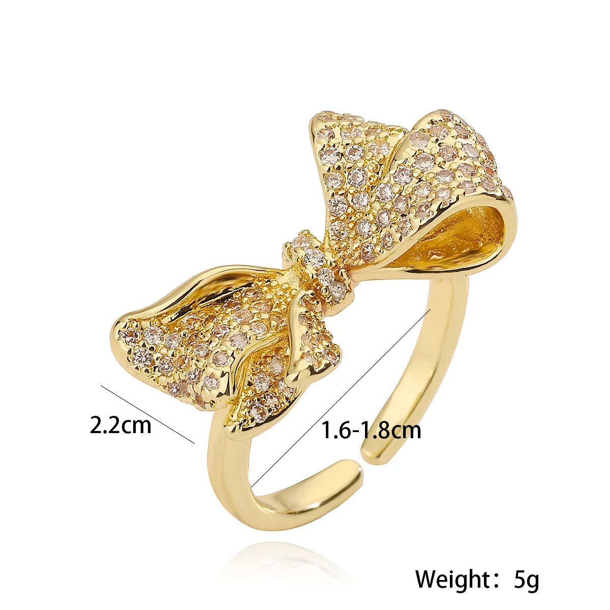 Copper 18K Gold Plated Inlay Bow Knot Zircon Open Rings