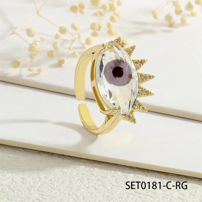 Copper 18K Gold Plated Inlay Devil'S Eye Eye Glass Zircon Open Rings