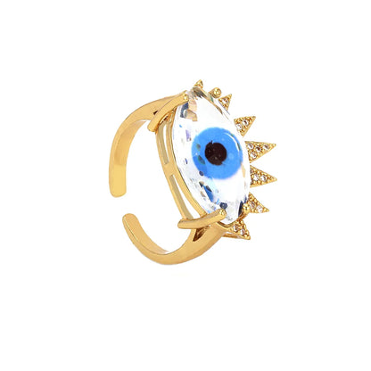 Copper 18K Gold Plated Inlay Devil'S Eye Eye Glass Zircon Open Rings