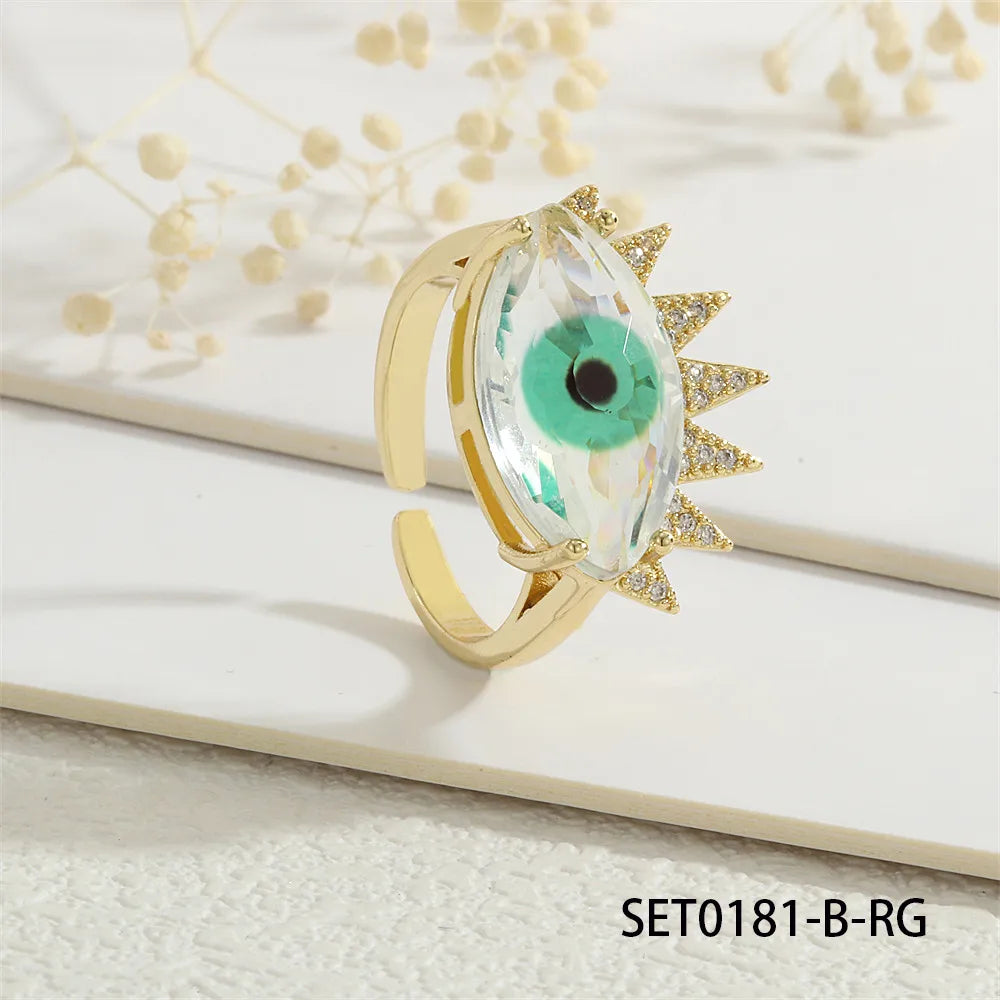 Copper 18K Gold Plated Inlay Devil'S Eye Eye Glass Zircon Open Rings