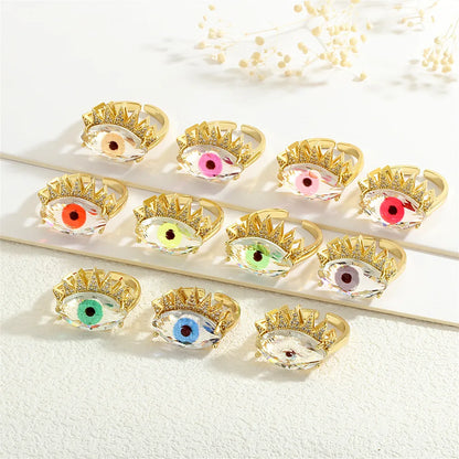 Copper 18K Gold Plated Inlay Devil'S Eye Eye Glass Zircon Open Rings