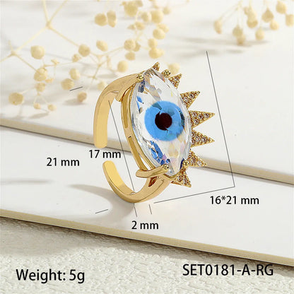 Copper 18K Gold Plated Inlay Devil'S Eye Eye Glass Zircon Open Rings