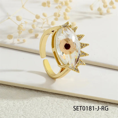 Copper 18K Gold Plated Inlay Devil'S Eye Eye Glass Zircon Open Rings