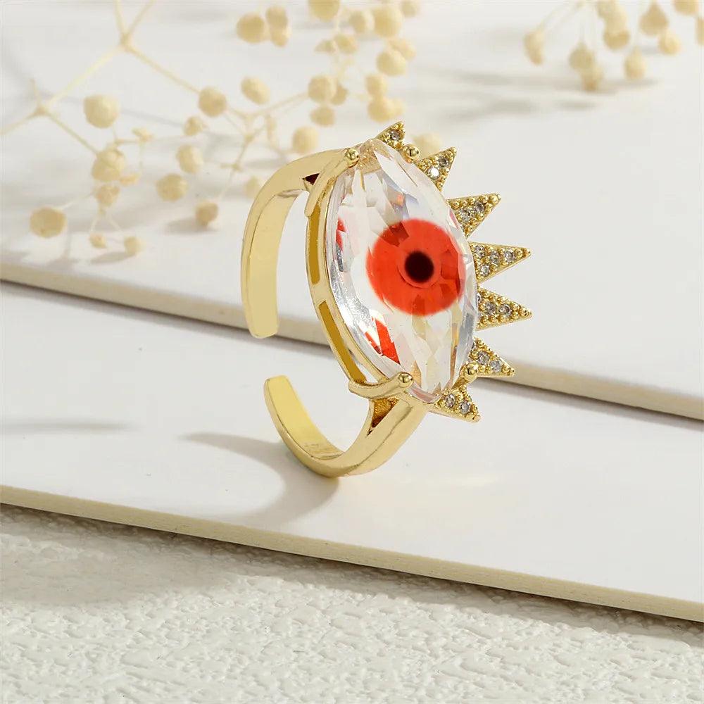 Copper 18K Gold Plated Inlay Devil'S Eye Eye Glass Zircon Open Rings