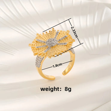 Copper 18K Gold Plated Inlay Flower Zircon Open Rings