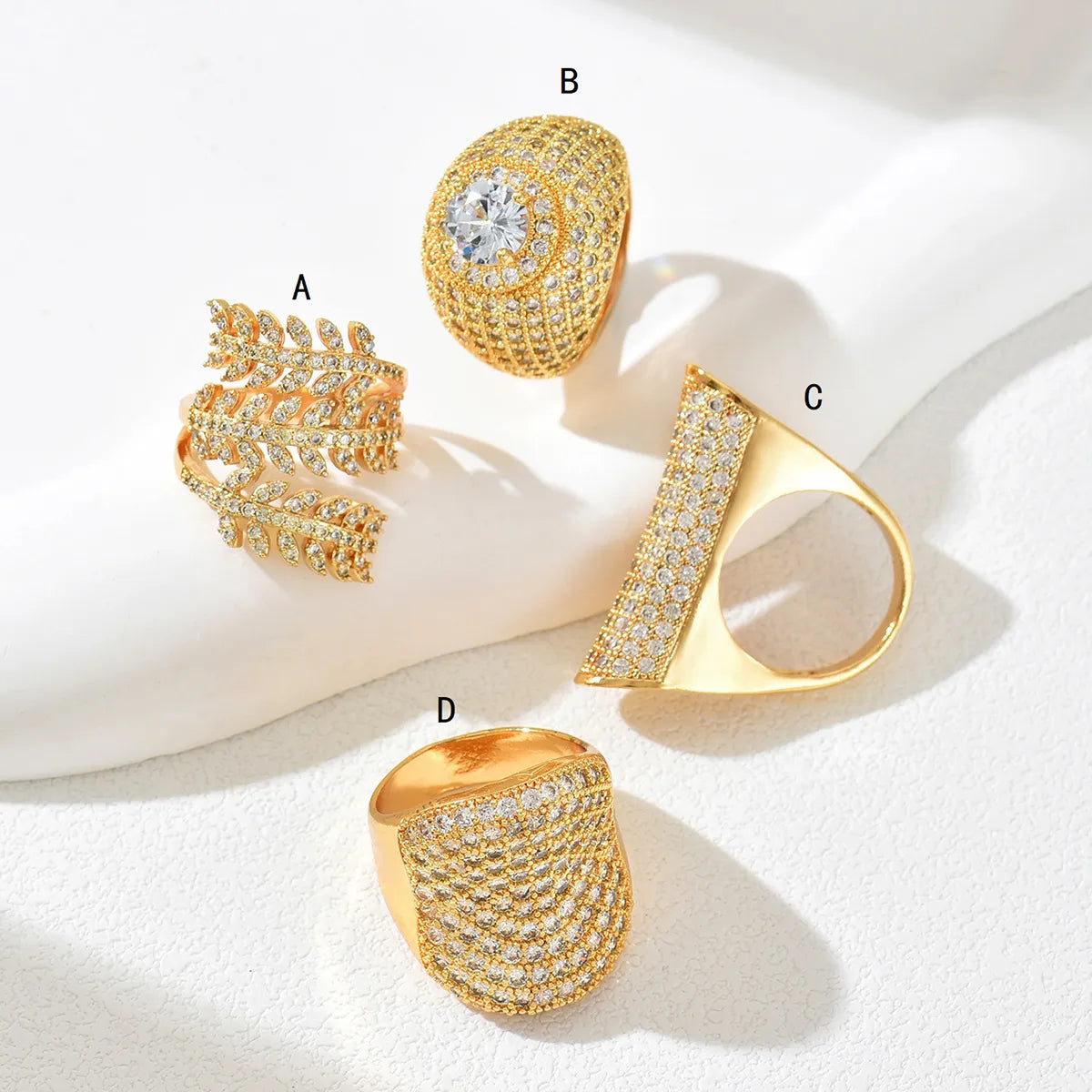 Copper 18K Gold Plated Inlay Geometric Grain Zircon Rings