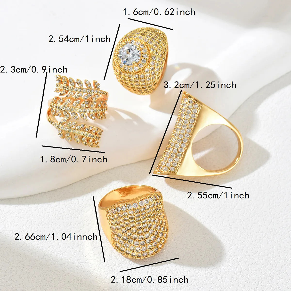 Copper 18K Gold Plated Inlay Geometric Grain Zircon Rings