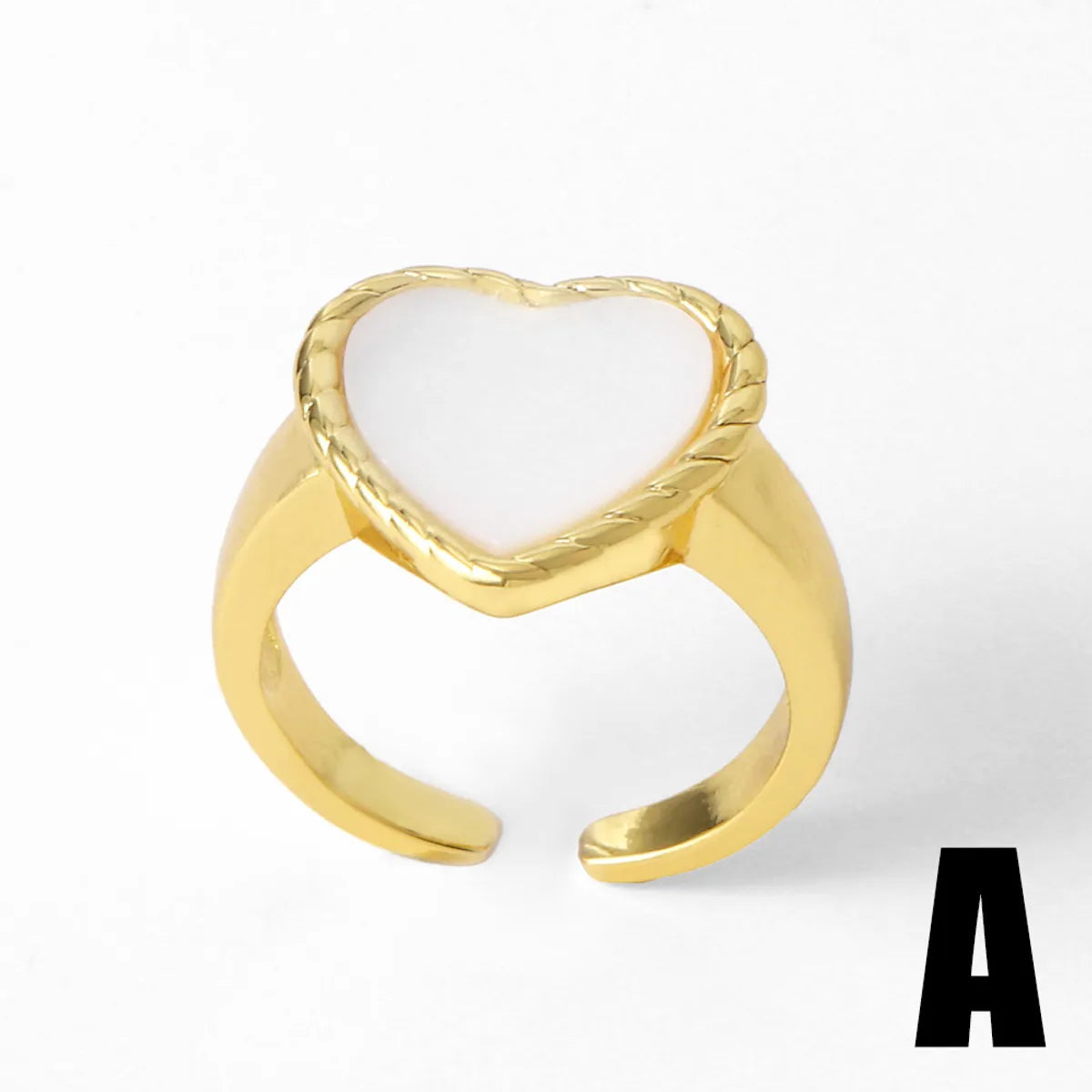 Copper 18K Gold Plated Inlay Geometric Heart Shape Pearl Zircon Open Rings