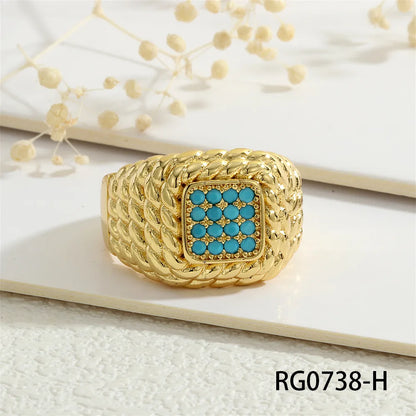 Copper 18K Gold Plated Inlay Geometric Square Zircon Open Rings