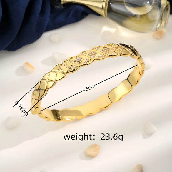 Copper 18K Gold Plated Inlay Geometric Zircon Bangle