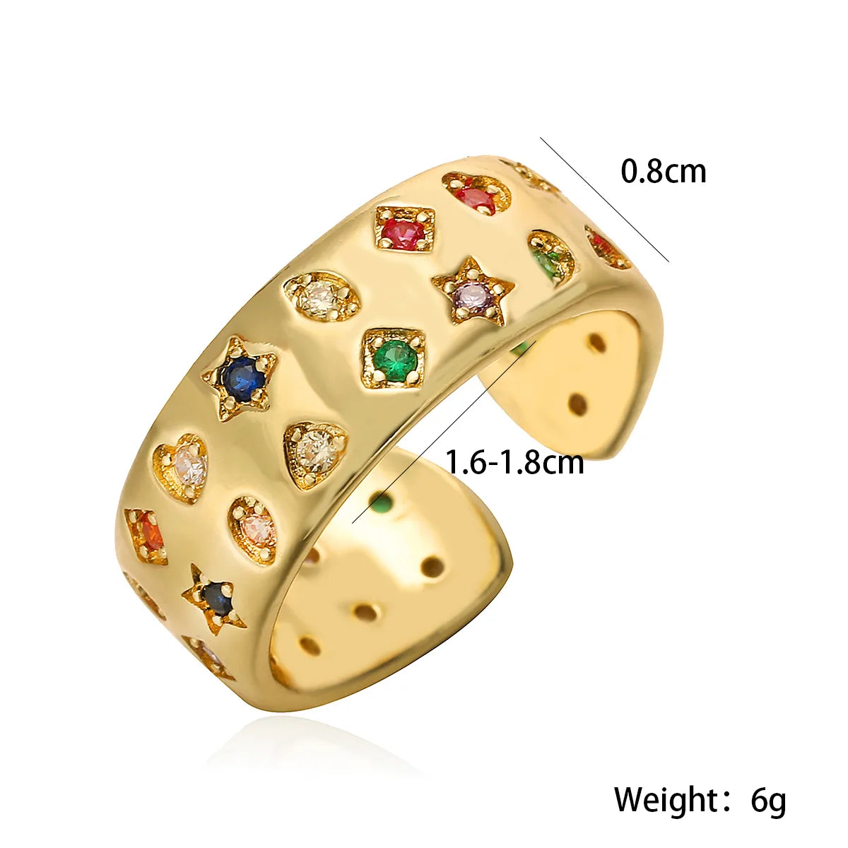 Copper 18K Gold Plated Inlay Geometric Zircon Open Rings