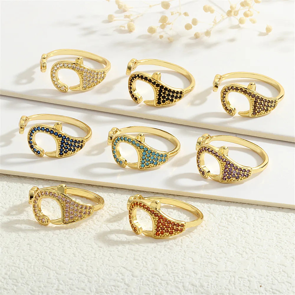 Copper 18K Gold Plated Inlay Geometric Zircon Open Rings