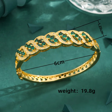 Copper 18K Gold Plated Inlay Geometric Zircon Rings Bangle Jewelry Set