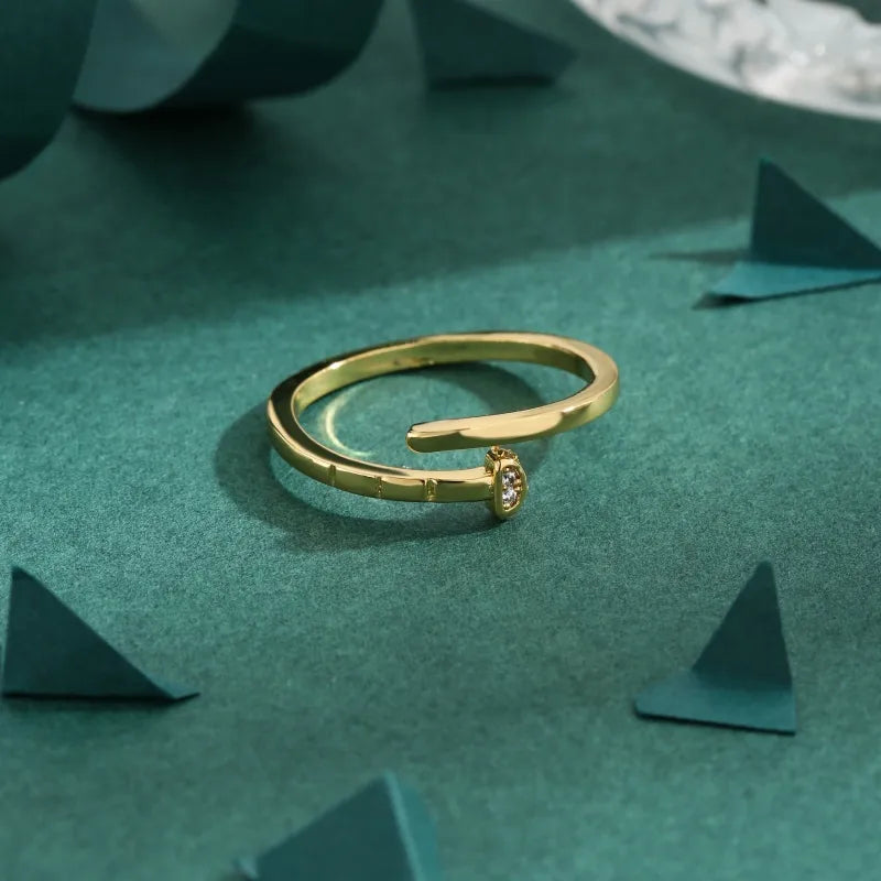 Copper 18K Gold Plated Inlay Geometric Zircon Rings