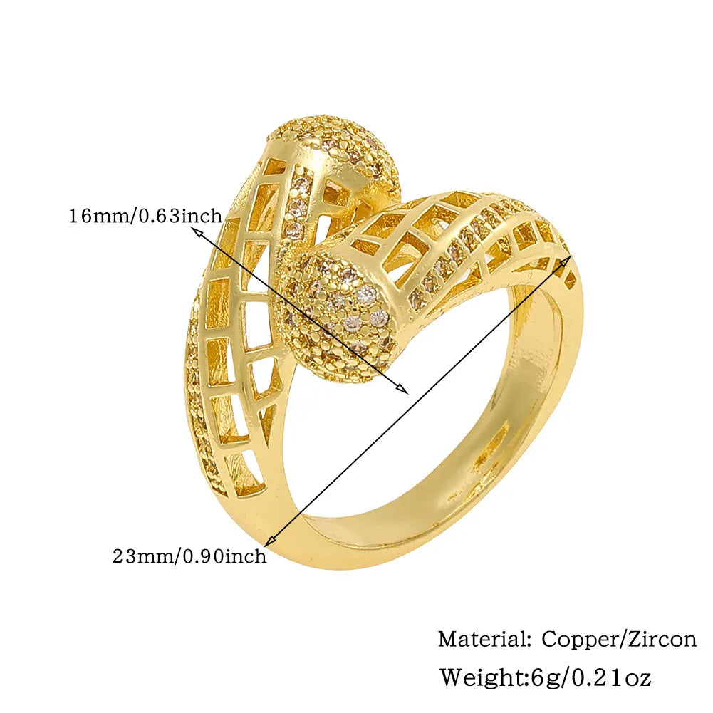 Copper 18K Gold Plated Inlay Geometric Zircon Rings