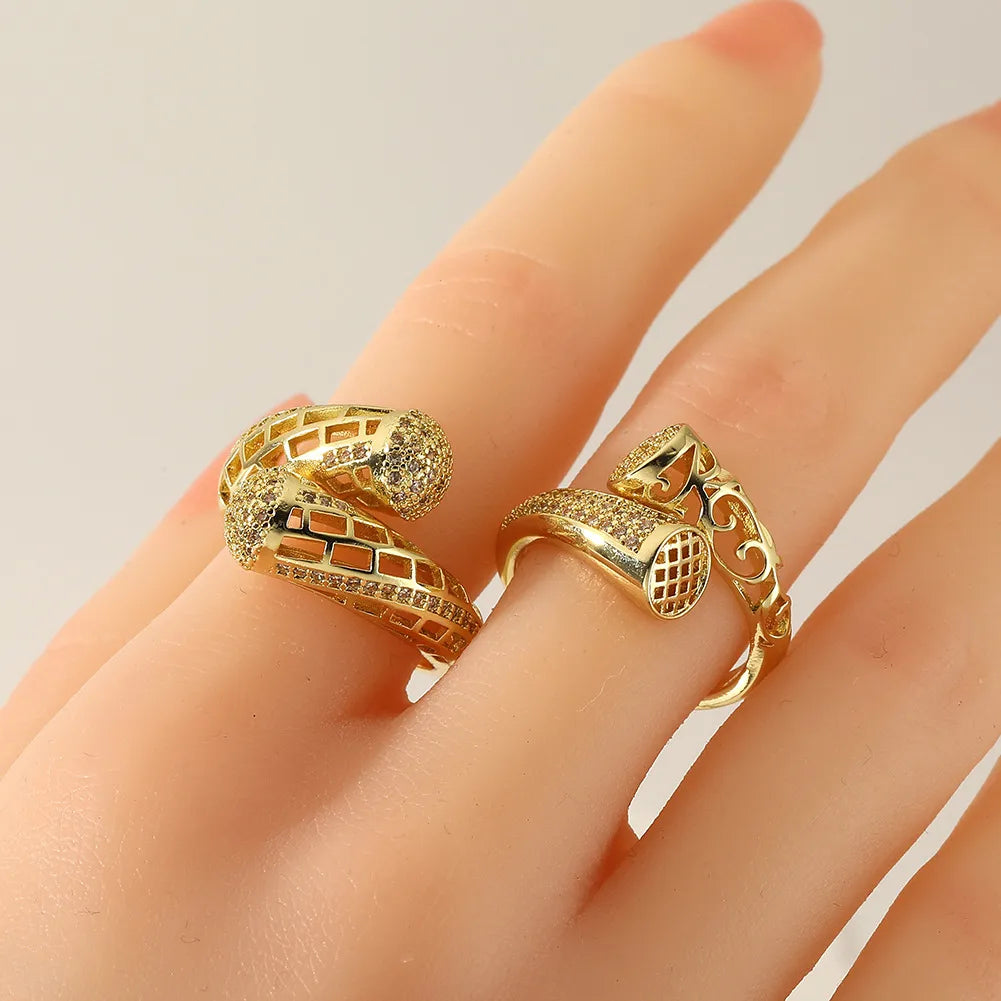 Copper 18K Gold Plated Inlay Geometric Zircon Rings