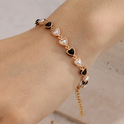 Copper 18K Gold Plated Inlay Heart Shape CCB Bracelets