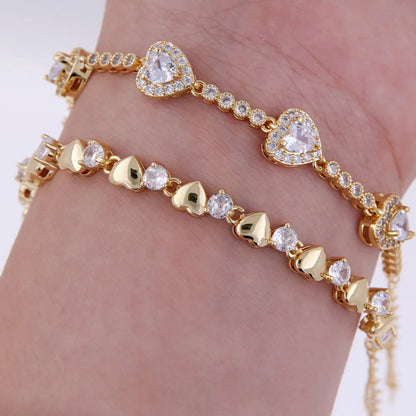 Copper 18K Gold Plated Inlay Heart Shape Zircon Bracelets