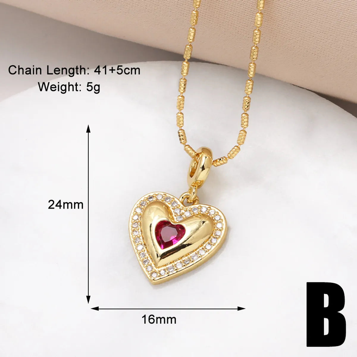 Copper 18K Gold Plated Inlay Heart Shape Zircon Pendant Necklace