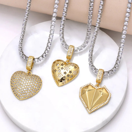 Copper 18K Gold Plated Inlay Heart Shape Zircon Pendant Necklace