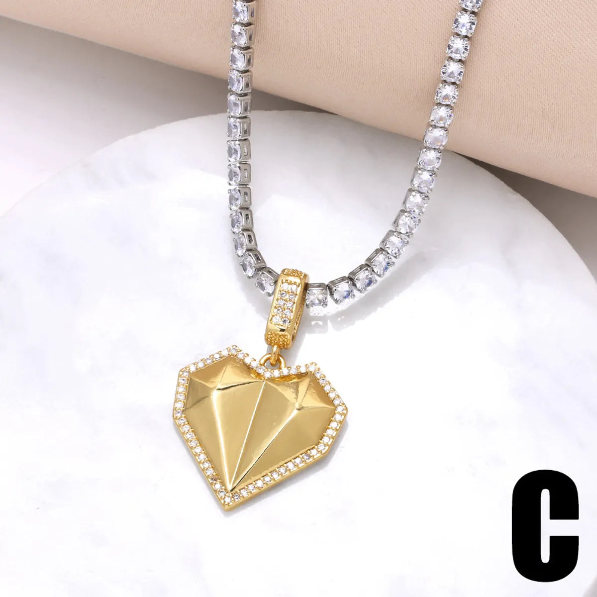 Copper 18K Gold Plated Inlay Heart Shape Zircon Pendant Necklace