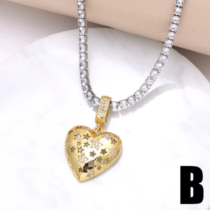 Copper 18K Gold Plated Inlay Heart Shape Zircon Pendant Necklace