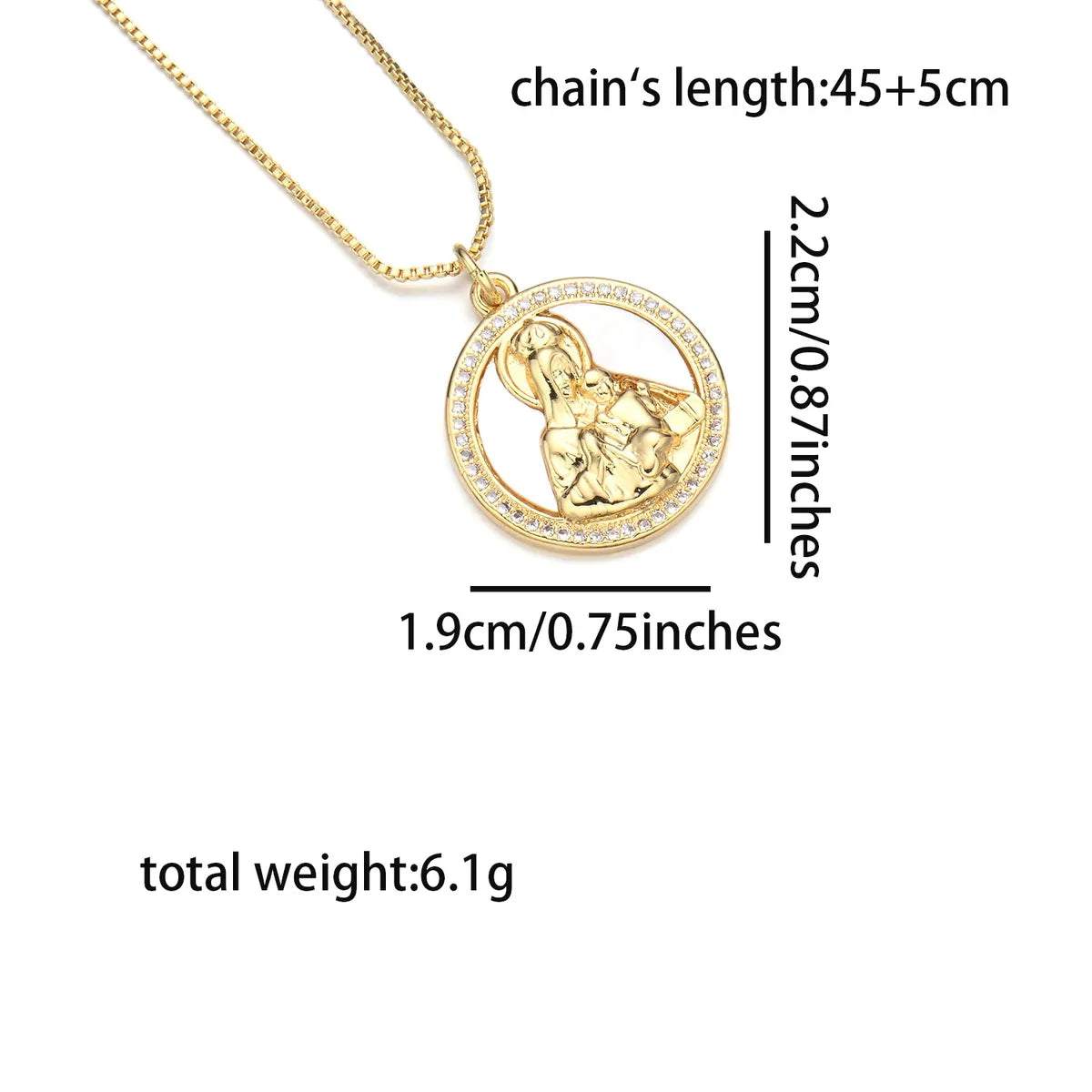 Copper 18K Gold Plated Inlay Human Round Virgin Mary Shell Zircon Pendant Necklace