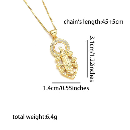 Copper 18K Gold Plated Inlay Human Virgin Mary Heart Shape Shell Zircon Pendant Necklace