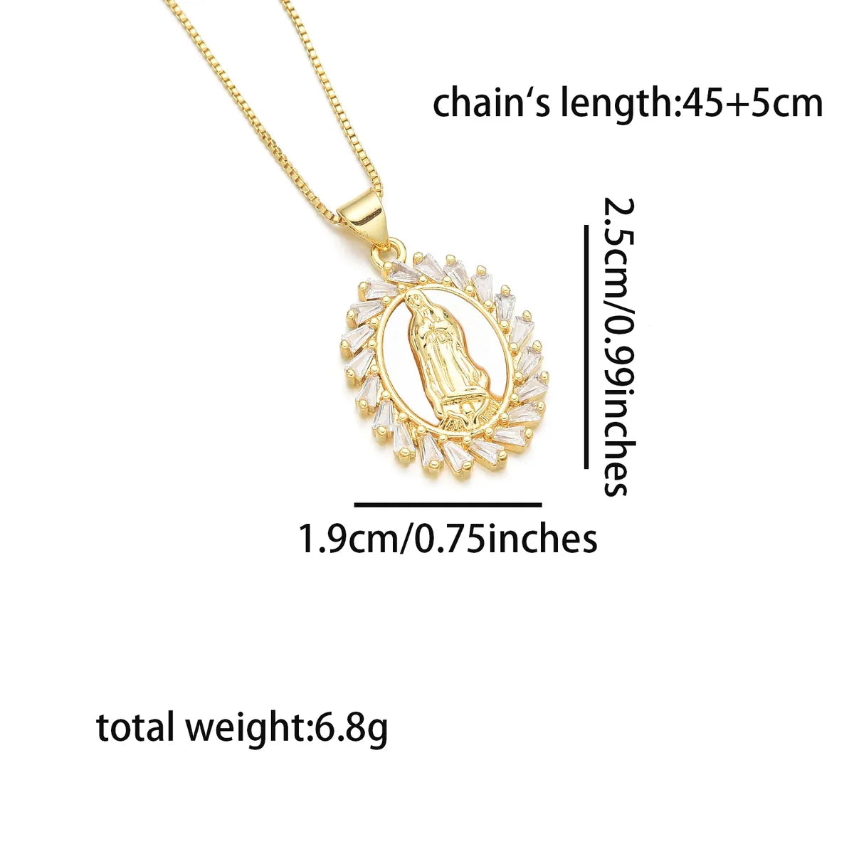 Copper 18K Gold Plated Inlay Human Virgin Mary Heart Shape Shell Zircon Pendant Necklace