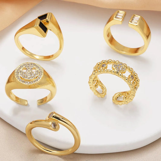 Copper 18K Gold Plated Inlay Irregular Zircon Open Rings