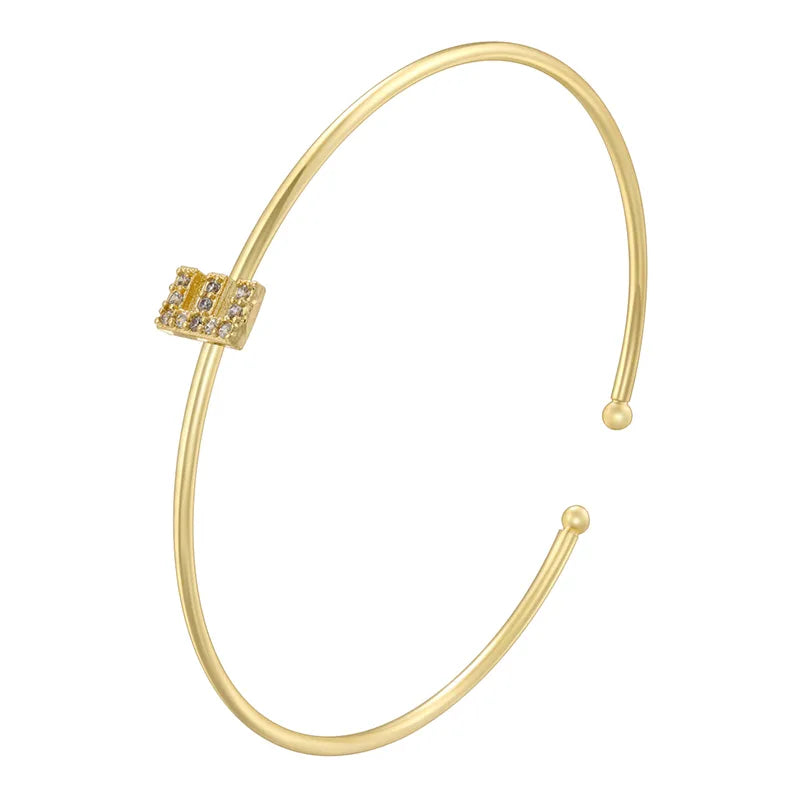 Copper 18K Gold Plated Inlay Letter Zircon Bangle