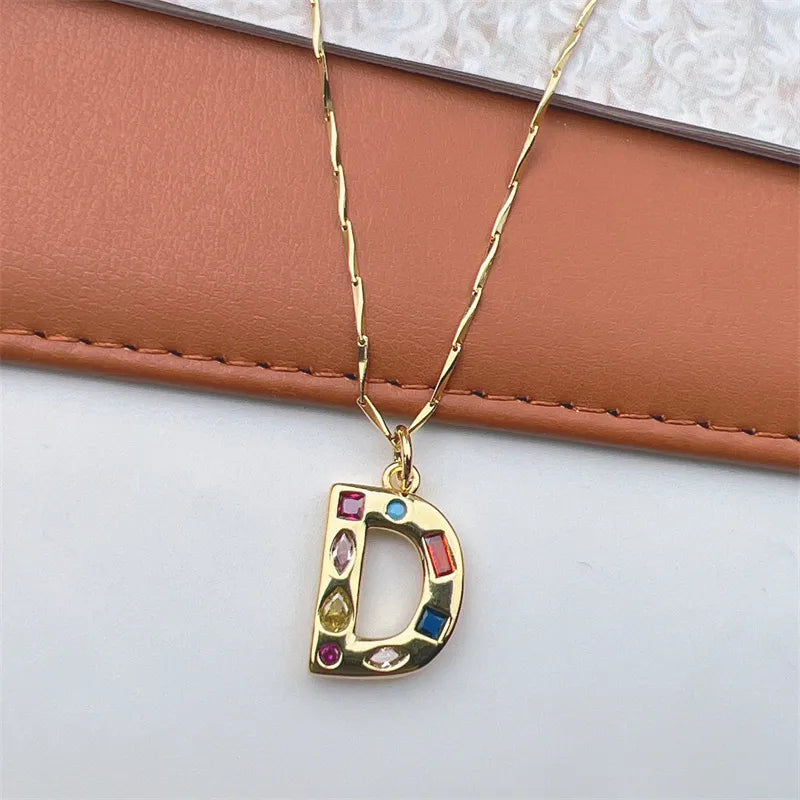 Copper 18K Gold Plated Inlay Letter Zircon