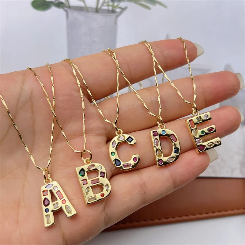 Copper 18K Gold Plated Inlay Letter Zircon