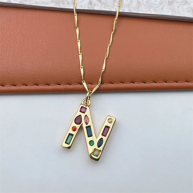 Copper 18K Gold Plated Inlay Letter Zircon