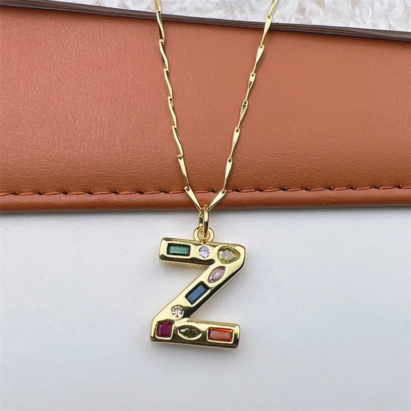 Copper 18K Gold Plated Inlay Letter Zircon