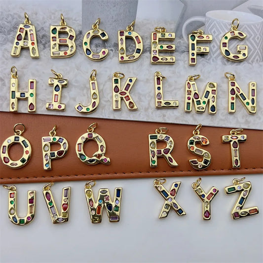 Copper 18K Gold Plated Inlay Letter Zircon