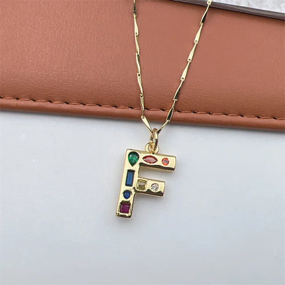 Copper 18K Gold Plated Inlay Letter Zircon