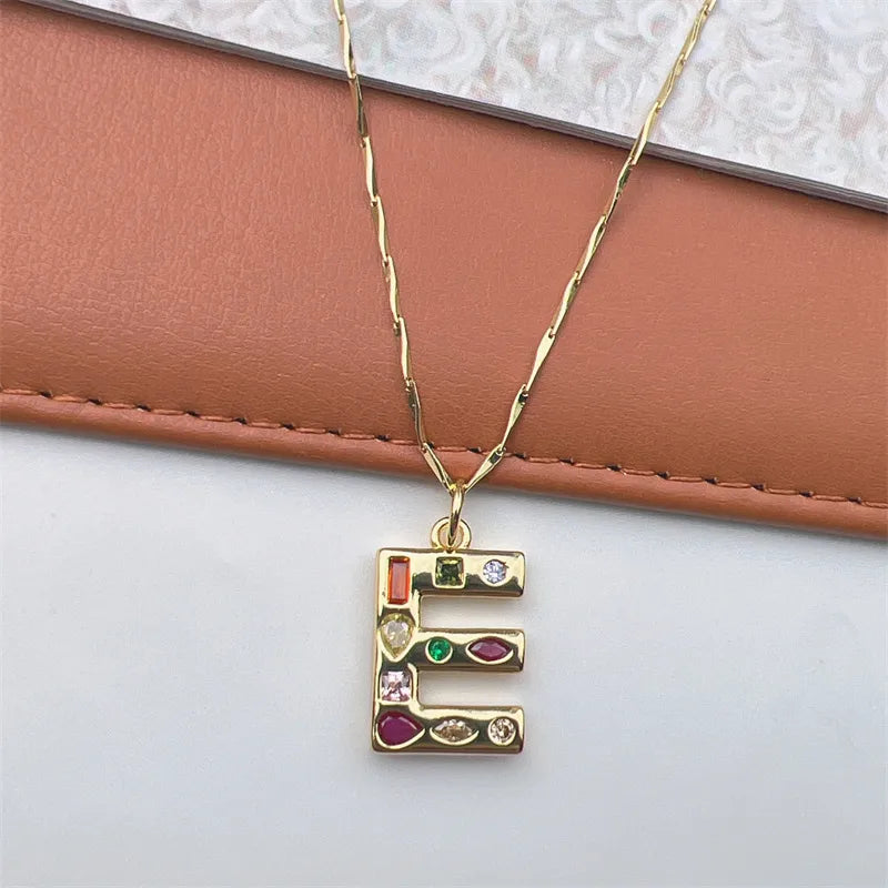 Copper 18K Gold Plated Inlay Letter Zircon