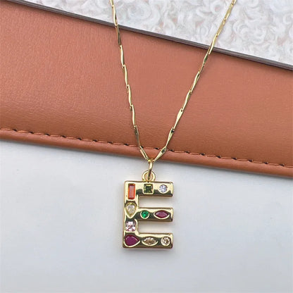 Copper 18K Gold Plated Inlay Letter Zircon