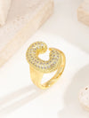 Copper 18K Gold Plated Inlay Letter Zircon Open Rings